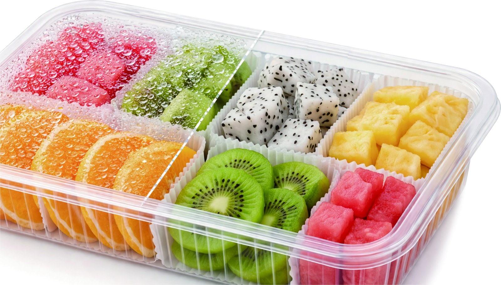 High-transparency easy-peel film on a fresh fruit tray